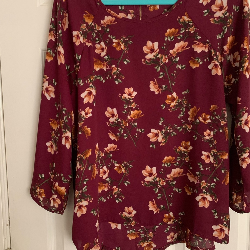 Papermoon Pink and Orange Floral Blouse 3/4 Sleeve
